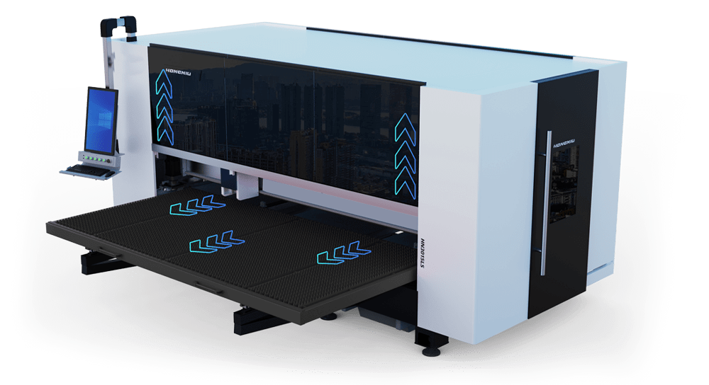 Hongniu Laser Europe PS LAT RG Plně krytý jednostolový vláknový laserový řezací stroj výsuvný stůl